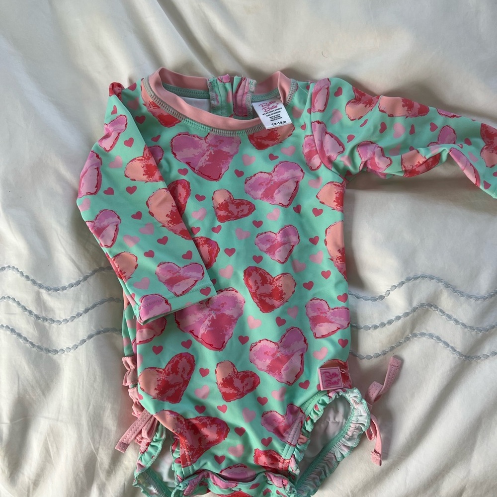 Ruffle Butts Pink and Red Heart Swimsuit
